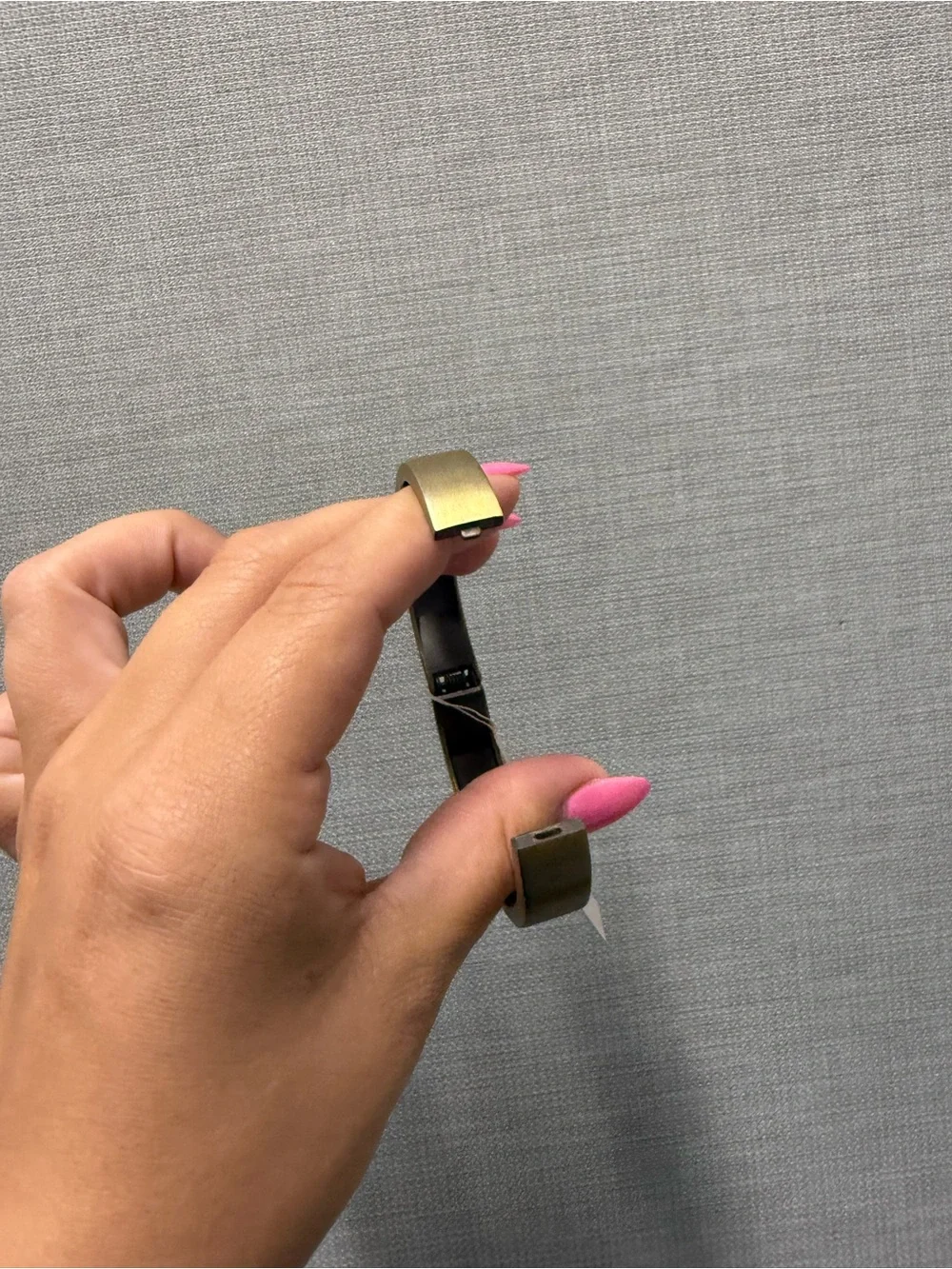 Gold-Tone Round Cuff Bracelet with Pink Accent
